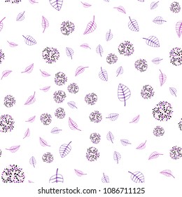 Dark Purple, Pink vector seamless abstract background with leaves and flowers. Brand new colored illustration with leaves and flowers. Completely new template for your brand book.