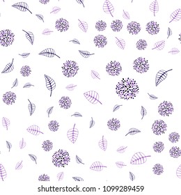 Dark Purple, Pink vector seamless abstract pattern with leaves and flowers. Colorful illustration in doodle style with leaves, flowers. Template for backgrounds of cell phones.
