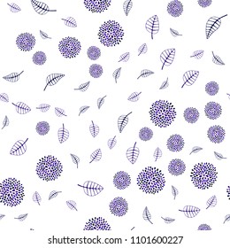 Dark Purple, Pink vector seamless elegant pattern with leaves and flowers. Illustration with doodles on abstract template. Brand new design for your business.