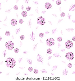 Dark Purple, Pink vector seamless elegant wallpaper with leaves and flowers. Abstract illustration with leaves, flowers in doodles style. Textured pattern for a website, banner.