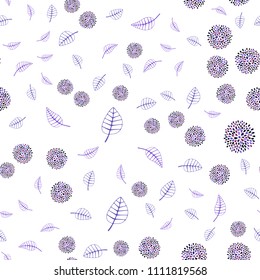 Dark Purple, Pink vector seamless doodle background with leaves and flowers. An elegant bright illustration with leaves and flowers. Textured pattern for a website, banner.