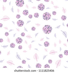 Dark Purple, Pink vector seamless doodle backdrop with leaves and flowers. Creative illustration in blurred style with leaves, flowers. Completely new design for your business.