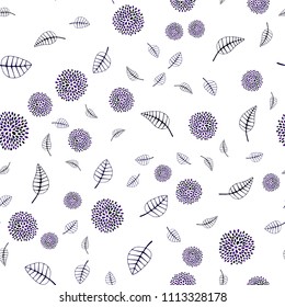 Dark Purple, Pink vector seamless elegant wallpaper with leaves and flowers. Colorful abstract illustration with leaves in doodle style. The best blurred design for your business.