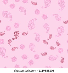 Dark Purple, Pink vector seamless natural background with leaves and flowers. Colorful illustration in doodle style with leaves, flowers. Doodle design can be used for your web site.