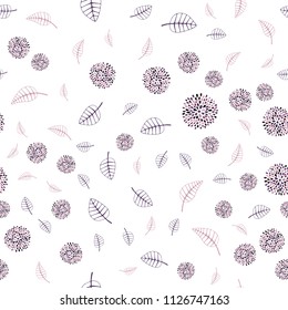 Dark Purple, Pink vector seamless natural background with leaves and flowers. Abstract illustration with leaves, flowers in doodles style. Template for backgrounds of cell phones.