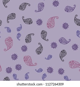 Dark Purple, Pink vector seamless doodle pattern with leaves and flowers. Decorative design in Indian style on white background. Pattern for colorful books and pages for kids.