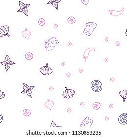 Dark Purple, Pink vector seamless template with organic meal. Blurred decorative design of snacks in doodle style. Doodle design for your business advert of cafes.