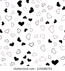 Dark Purple, Pink vector seamless texture with lovely hearts. Glitter abstract illustration with colorful hearts in romantic style. Pattern for marriage gifts, congratulations.