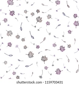 Dark Purple, Pink vector seamless hand painted background. Doodle illustration of leaves in Origami style with gradient. Hand painted design for wrapping, wallpaper.