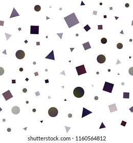 Dark Purple, Pink vector seamless cover in polygonal style with circles. Illustration with colorful circles, triangles, rectangles. Template for business cards, websites.