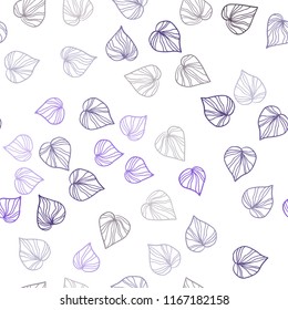 Dark Purple, Pink vector seamless natural backdrop with leaves. Decorative illustration with doodles on abstract template. Pattern for design of window blinds, curtains.