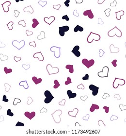 Dark Purple, Pink vector seamless template with doodle hearts. Glitter abstract illustration with colorful hearts in romantic style. Pattern can be used for valentine's ad, booklets.