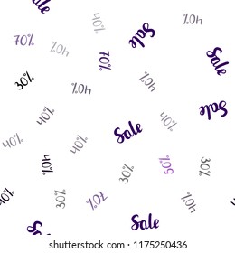 Dark Purple, Pink vector seamless template with 30%, 40%, 50%, 70% selling. Abstract illustration with colorful gradient symbols of sales. Backdrop for mega promotions, discounts.