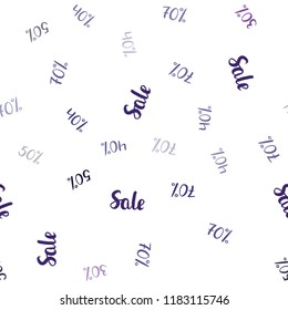Dark Purple, Pink vector seamless background with 30, 40, 50 % signs of sales. Abstract illustration with colorful gradient symbols of sales. Template for season sales, shopping ads.