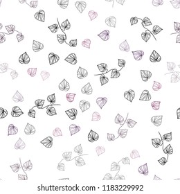 Dark Purple, Pink vector seamless abstract background with leaves. Glitter abstract illustration with doodles and leaves. Pattern for design of window blinds, curtains.