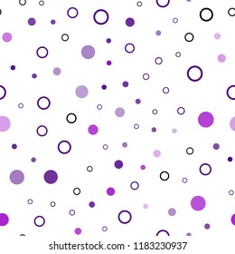 Dark Purple, Pink vector seamless layout with circle shapes. Glitter abstract illustration with blurred drops of rain. Design for textile, fabric, wallpapers.