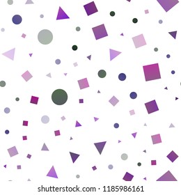 Dark Purple, Pink vector seamless layout with circles, lines, rectangles. Abstract gradient illustration with circles, triangles, cubes. Trendy design for wallpaper, fabric makers.