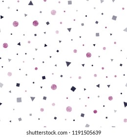 Dark Purple, Pink vector seamless layout with circles, lines, rectangles. Abstract illustration with colorful dots, lines, cubes. Pattern for trendy fabric, wallpapers.