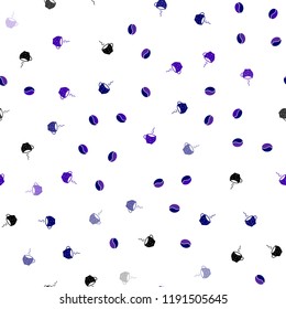 Dark Purple, Pink vector seamless background with coffee, beans. Colorful illustration with gradient coffee beans, mugs. Template of a black hot beverage in a cafe.