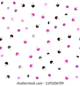 Dark Purple, Pink vector seamless pattern with coffee beans, cups. Gradient abstract collection of coffee cups and beans. Pattern for ads of breakfast, lunch, dinner.