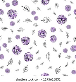 Dark Purple, Pink vector seamless elegant template with leaves, flowers. Glitter abstract illustration with leaves and flowers. Template for business cards, websites.