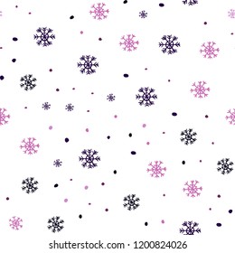 Dark Purple, Pink vector seamless template with ice snowflakes. Glitter abstract illustration with crystals of ice. Trendy design for wallpaper, fabric makers.