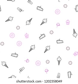 Dark Purple, Pink vector seamless layout with restaurant food. Glitter abstract sketch with gourmet food. Template for meal cooking in kitchen.