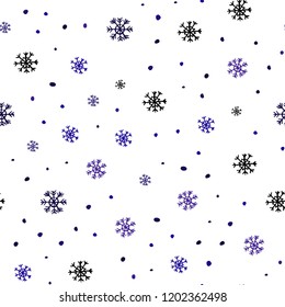 Dark Purple, Pink vector seamless background with xmas snowflakes. Shining colorful illustration with snow in christmas style. Design for textile, fabric, wallpapers.
