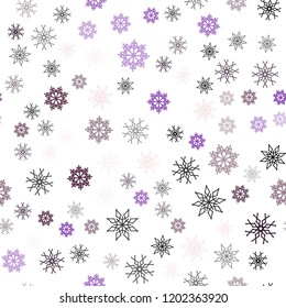 Dark Purple, Pink vector seamless cover with beautiful snowflakes. Blurred decorative design in xmas style with snow. Design for textile, fabric, wallpapers.