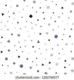 Dark Purple, Pink vector seamless background with triangles, circles, cubes. Glitter abstract illustration with spheres, squares, lines. Pattern for design of window blinds, curtains.