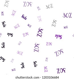 Dark Purple, Pink vector seamless pattern with 30 percentage signs. Illustration with signs of sales on abstract template. Template for season sales, shopping ads.