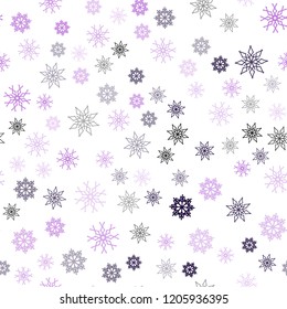Dark Purple, Pink vector seamless texture with colored snowflakes. Blurred decorative design in xmas style with snow. Pattern for design of fabric, wallpapers.