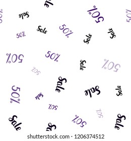 Dark Purple, Pink vector seamless layout with discount of 50%. Shining colorful illustration with isolated selling prices. Template for season sales, shopping ads.