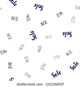 Dark Purple, Pink vector seamless texture with selling prices 30, 40, 50 %. Colorful set of  percentage signs in simple style. Design for business ads, commercials.