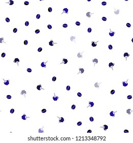Dark Purple, Pink vector seamless pattern with coffee beans, cups. Gradient abstract collection of coffee cups and beans. Pattern for menu of cafes and restaurants.