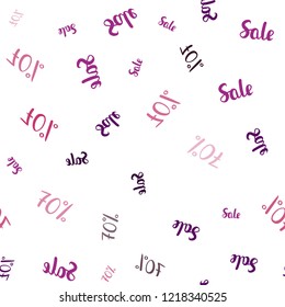 Dark Purple, Pink vector seamless template with 70% selling. Shining colorful illustration with isolated selling prices. Pattern for ads, posters, banners of sales.