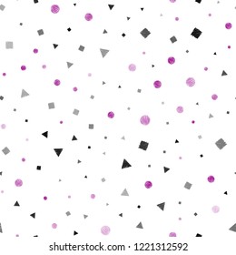 Dark Purple, Pink vector seamless pattern with polygonal style with circles. Abstract illustration with colorful dots, lines, cubes. Pattern for design of window blinds, curtains.