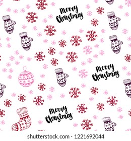 Dark Purple, Pink vector seamless layout with bright snowflakes, balls, socks, mittens. Colorful xmas elements with gradient. Template for business cards, websites.