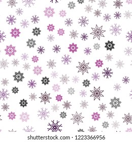 Dark Purple, Pink vector seamless template with ice snowflakes. Blurred decorative design in xmas style with snow. Trendy design for wallpaper, fabric makers.