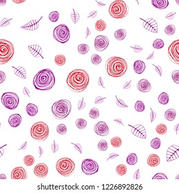 Dark Purple, Pink vector seamless natural pattern with leaves and flowers. Glitter abstract illustration with leaves and flowers. Texture for window blinds, curtains.