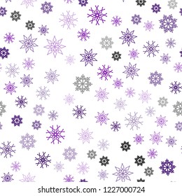 Dark Purple, Pink vector seamless cover with beautiful snowflakes. Glitter abstract illustration with crystals of ice. Trendy design for wallpaper, fabric makers.