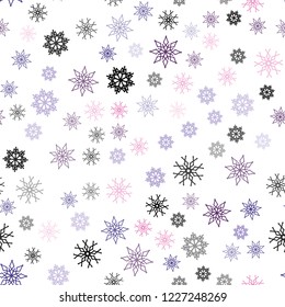 Dark Purple, Pink vector seamless pattern with christmas snowflakes. Glitter abstract illustration with crystals of ice. Template for business cards, websites.