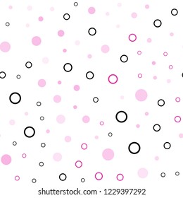 Dark Purple, Pink vector seamless backdrop with dots. Modern abstract illustration with colorful water drops. Pattern for design of window blinds, curtains.