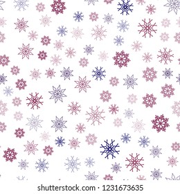 Dark Purple, Pink vector seamless layout with bright snowflakes. Decorative shining illustration with snow on abstract template. Pattern for design of window blinds, curtains.