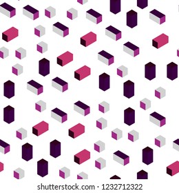 Dark Purple, Pink vector seamless, isometric texture in rectangular style. Glitter abstract illustration with rectangular shapes. Pattern for design of fabric, wallpapers.
