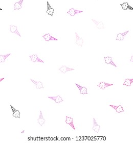 Dark Purple, Pink vector seamless pattern with cold ice-cream. Decorative design of ice-cream cones in doodle style. Design for ad, poster, banner of cafes, restaurants.