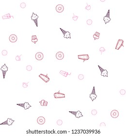 Dark Purple, Pink vector seamless pattern with fresh ingredients. Blurred decorative design of snacks in doodle style. Pattern for menu of cafes, bars, restaurants.