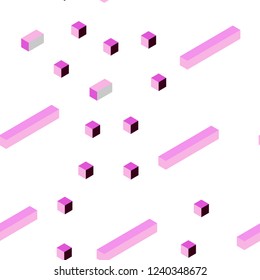 Dark Purple, Pink vector seamless, isometric texture in rectangular style. Beautiful illustration with rectangles and squares. Pattern for design of fabric, wallpapers.