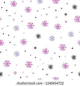 Dark Purple, Pink vector seamless background with xmas snowflakes. Colorful snowflakes with gradient on abstract background. Design for textile, fabric, wallpapers.