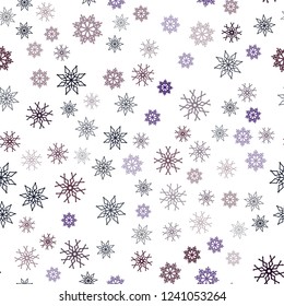 Dark Purple, Pink vector seamless cover with beautiful snowflakes. Blurred decorative design in xmas style with snow. Design for textile, fabric, wallpapers.